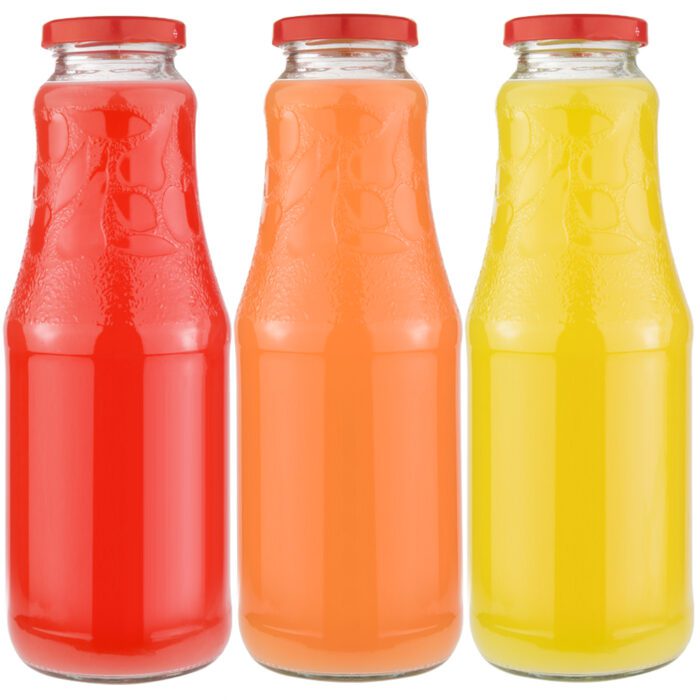 Butelka na sok ozdobna wytłaczana owoce 1L Bimberek zestaw
