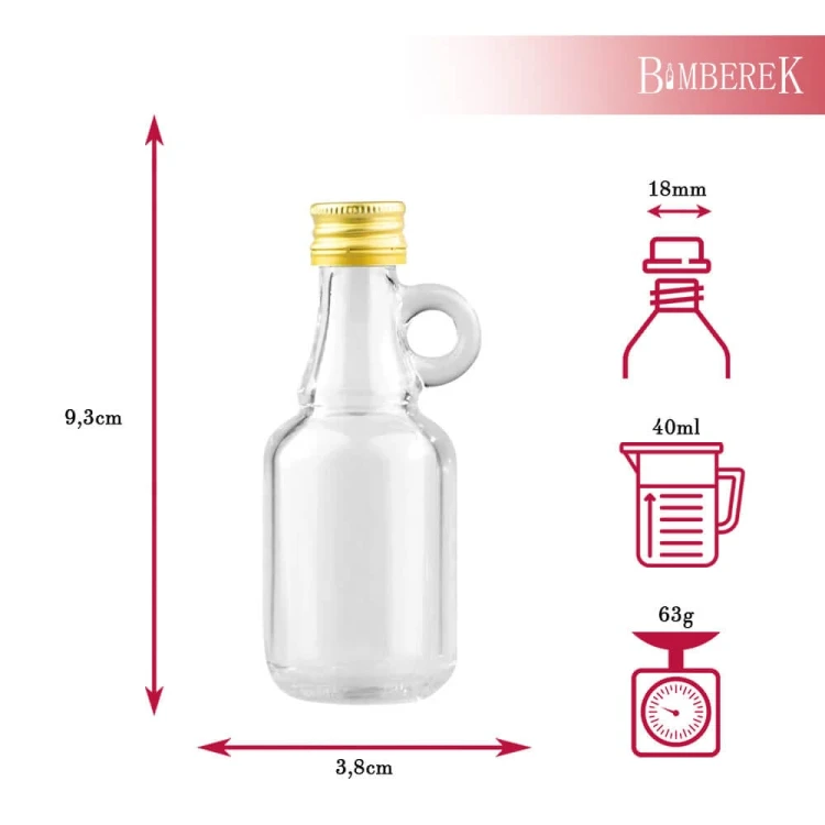 Buteleczka Galonik 40ml z uszkiem Bimberek wymiary