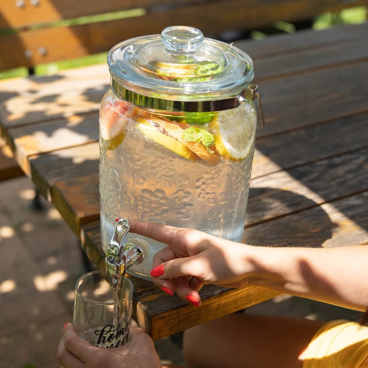 szklany Słój z kranem na lemoniadę 8l, 5l Bimberek