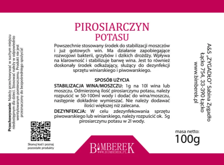 Pirosiarczyn potasu Bimberek 100g