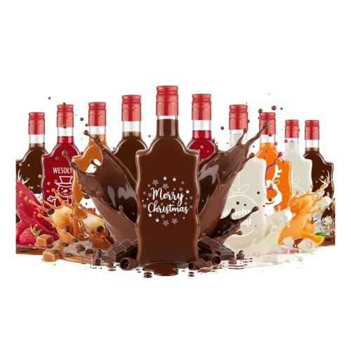 swiateczna butelkaz nadrukiem fala 500ml likier duzy zestaw