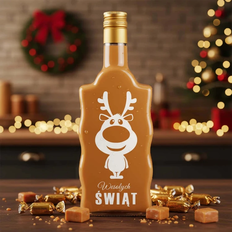 swiateczna butelkaz nadrukiem fala 500ml karmel