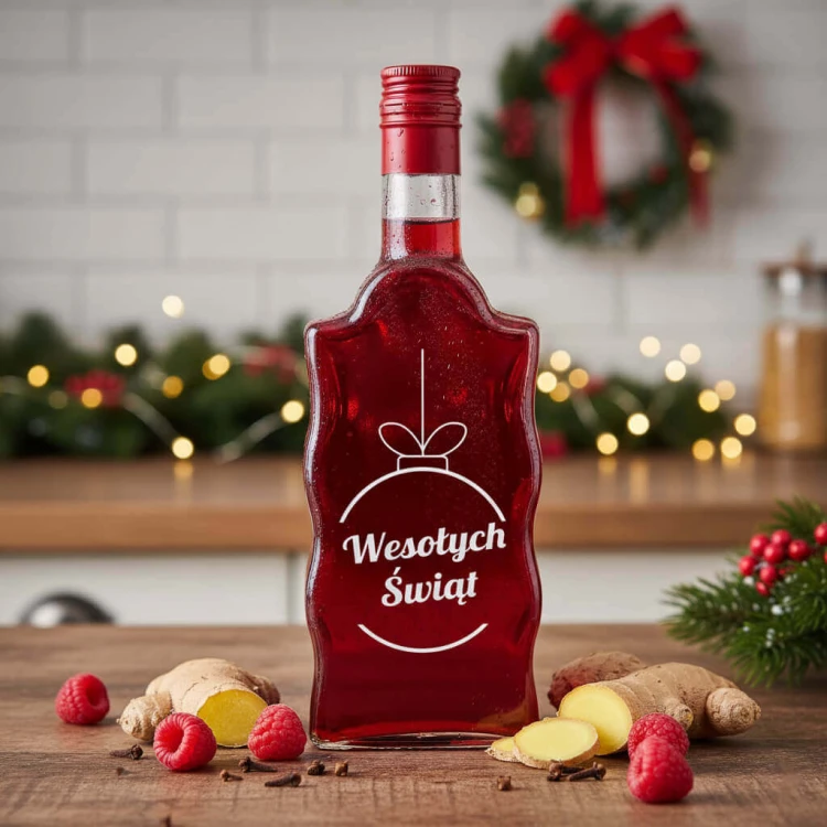 swiateczna butelkaz nadrukiem fala 500ml malina