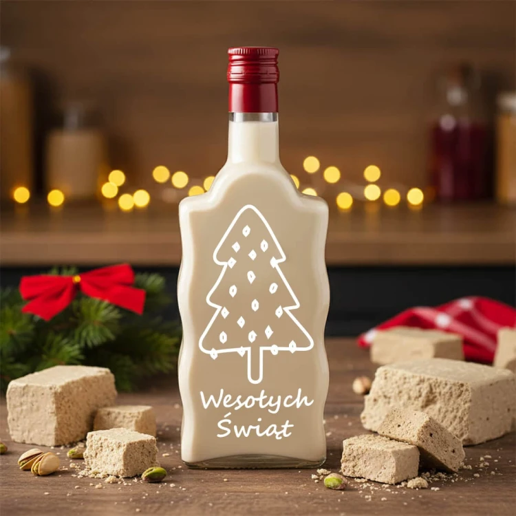 swiateczna butelkaz nadrukiem fala 500ml likier chalwa choinka