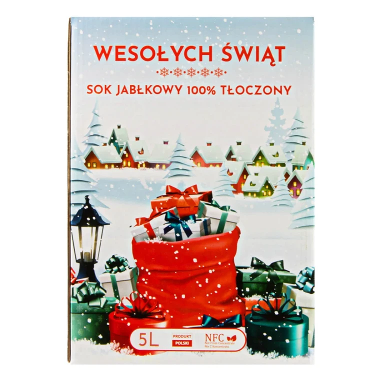 ozdobny Swiareczny karton na sok jablkowy bimberek hurt