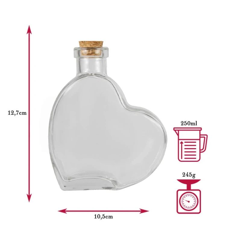 szklana Butelka Serce 250 ml Bimberek wymiary