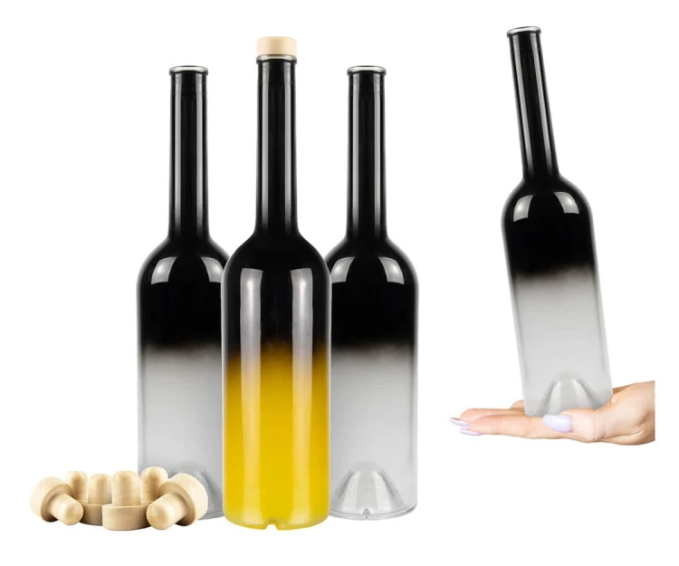 Butelka Fenice czarna gradient ombre z korkiem 700ml Bimberek zestaw