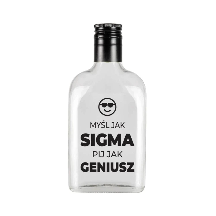 Sigma piersiówka 200ml z nadrukiem mysl jak sigma pij jak geniusz bimberek sklep online