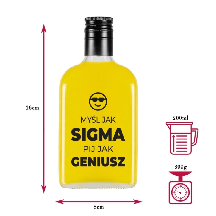 Sigma piersiówka 200ml z nadrukiem mysl jak sigma pij jak geniusz bimberek sklep wymiary