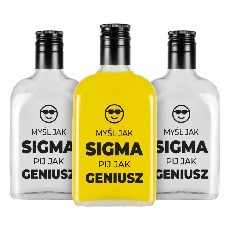 komplet Sigma piersiówka 200ml z nadrukiem mysl jak sigma pij jak geniusz