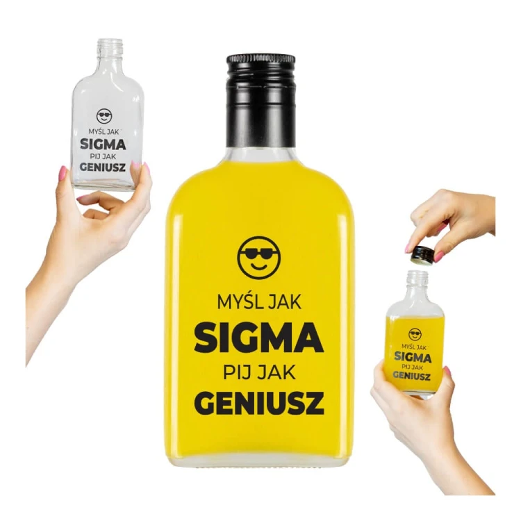 Sigma piersiówka 200ml z nadrukiem mysl jak sigma pij jak geniusz