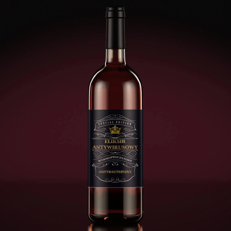 Butelka wino eliksir antywirusowy etykieta bimberek