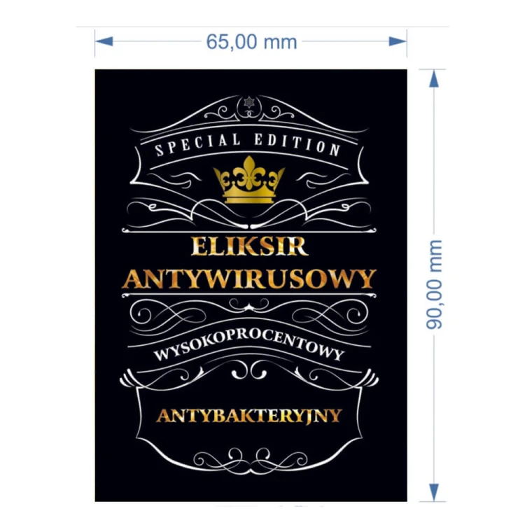 Etykietka eliksir antywirusowy wymiary