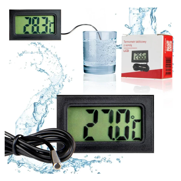 maly termometr elektroniczny do cieczy LCD z sonda bimberek