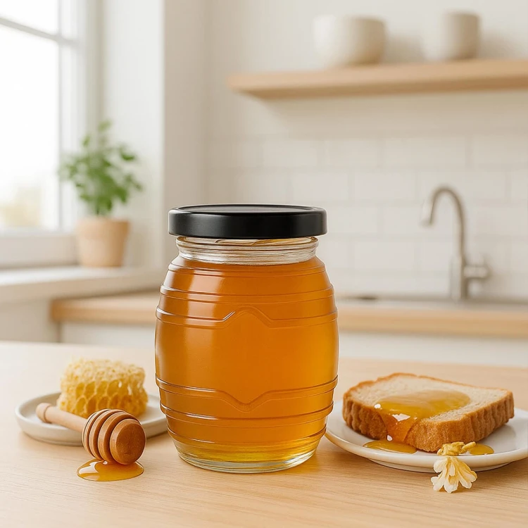 nowoczesny bezbarwny sloik szklany 250ml Ul na miod Bimberek