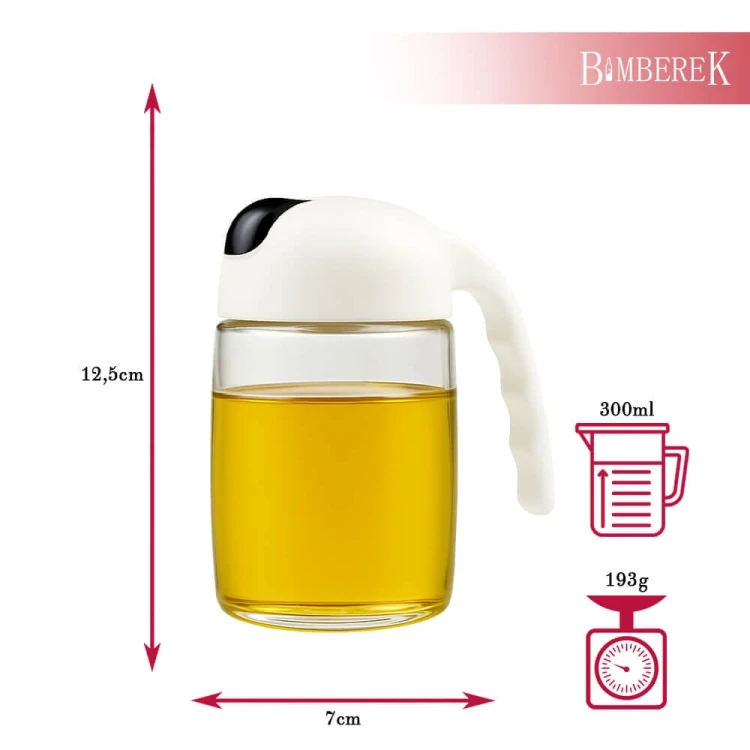 Szklany nalewak z dozownikiem na sosy olej oliwe 300ml z raczka bimberek wymiary