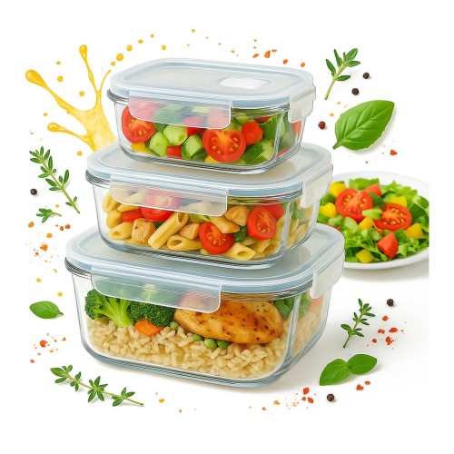 uniwersalny Zestaw szklanych pojemnikow na zywnosc luunchbox Bimberek 370ml, 640ml, 1040ml