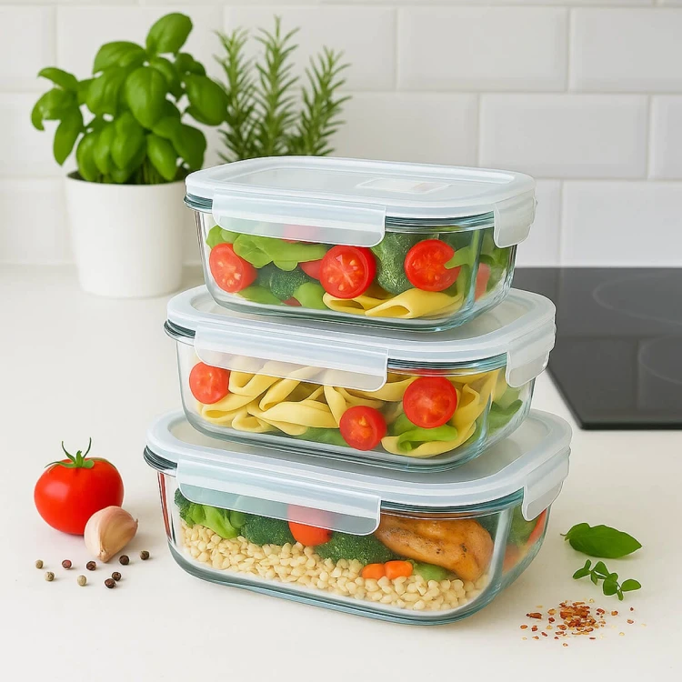 Szklany pojemnik na zywnosc szklany lunchbox bimberek zestaw trzech rozmiarow