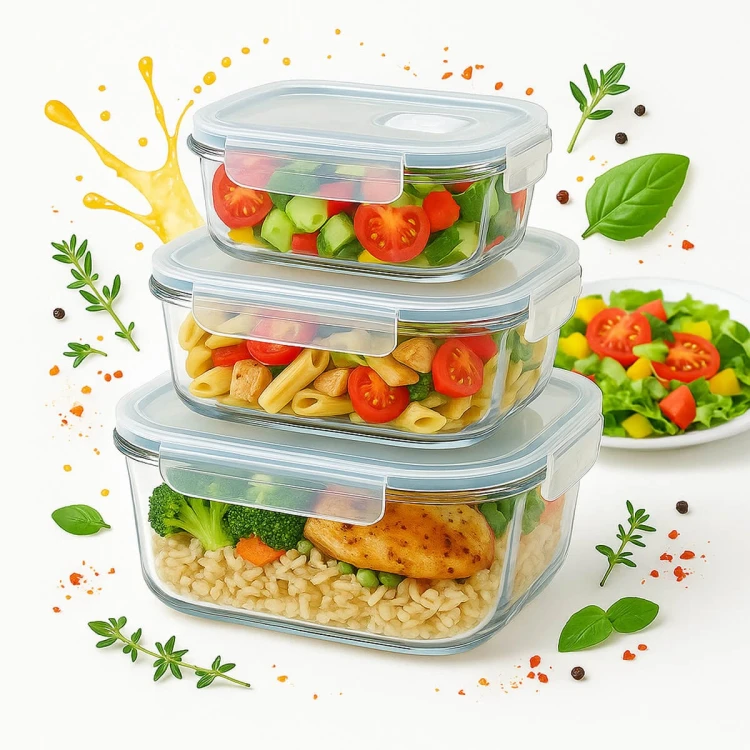 Zestaw szklanych pojemnikow na zywnosc luunchbox Bimberek 370ml, 640ml, 1040ml