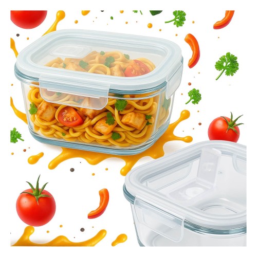 ekologiczny Szklany lunchbox 520ml kwadratowy sredni Bimberek