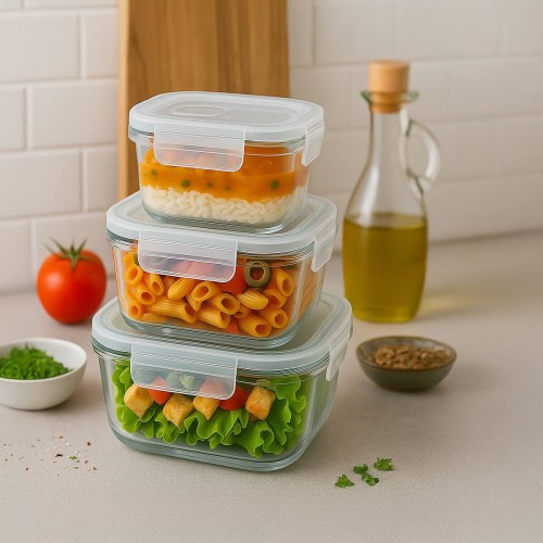 Szklany lunchbox zestaw trzech pojemnosci Bimberek