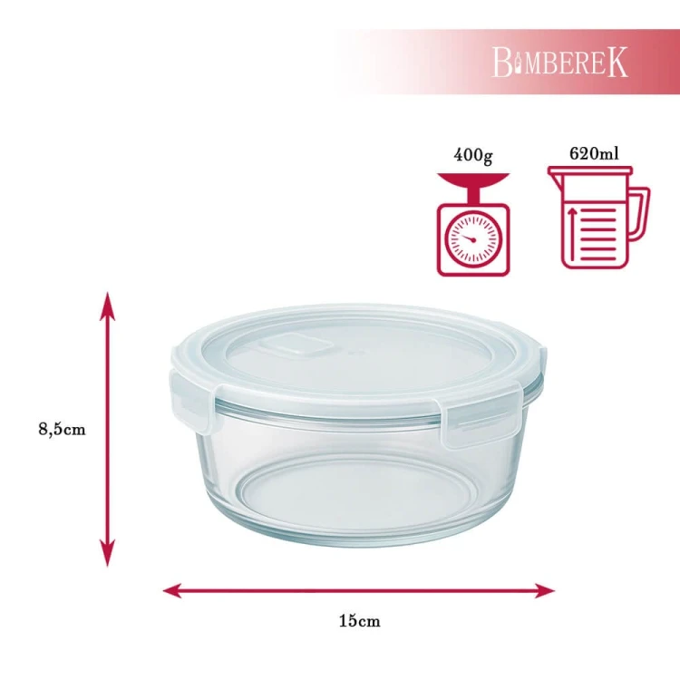 Okragly szklany lunchbox Bimberek wymiary