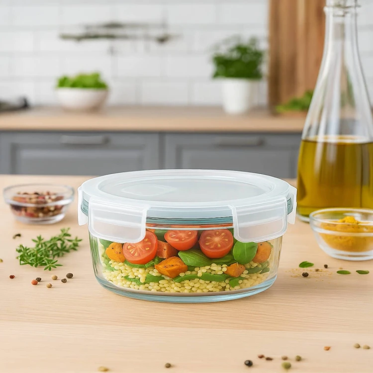Okragly szklany lunchbox Bimberek
