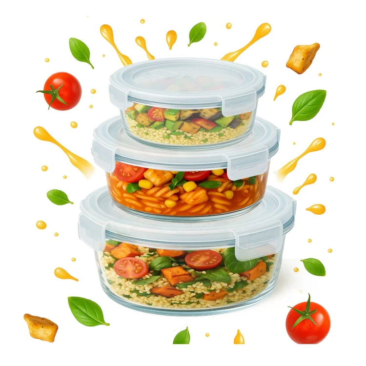 Szklany okragly lunchbox Bimberek szklany pojemnik na zywnosc zestaw