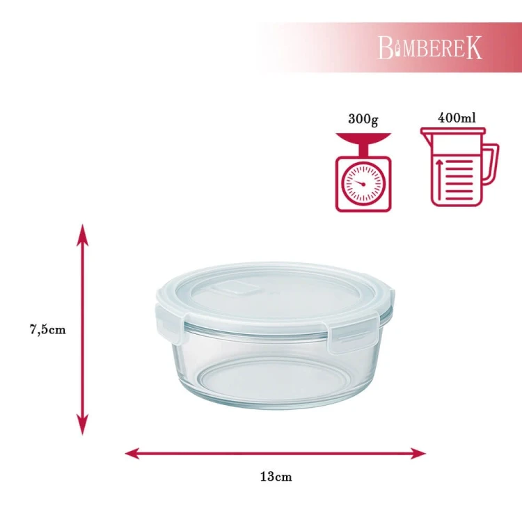 szklany pojemnik na zywnosc okragly maly 400ml lunchbox bimberek wymiary