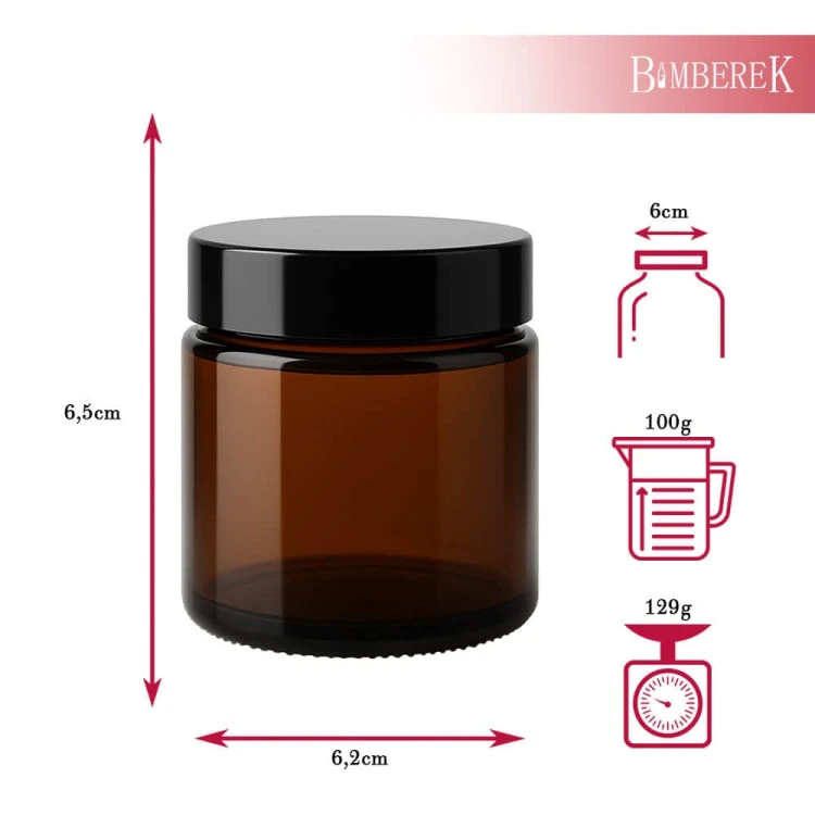sloik na krem, na swiece, sloik kosmetyczny brazowe szklo 100g bimberek wymiary