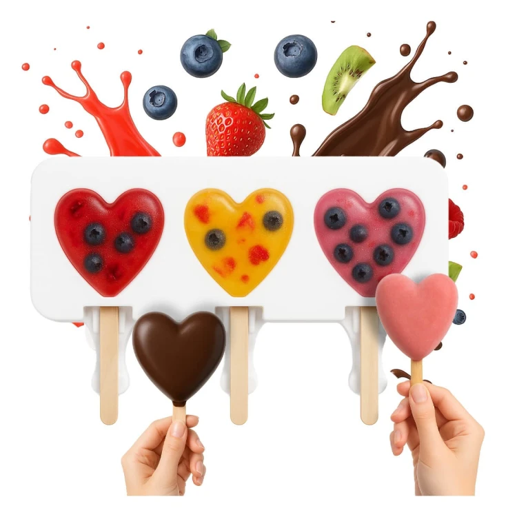 Foremka na lody w ksztalcie serca na patyku bimberek trzy lody owoceowe