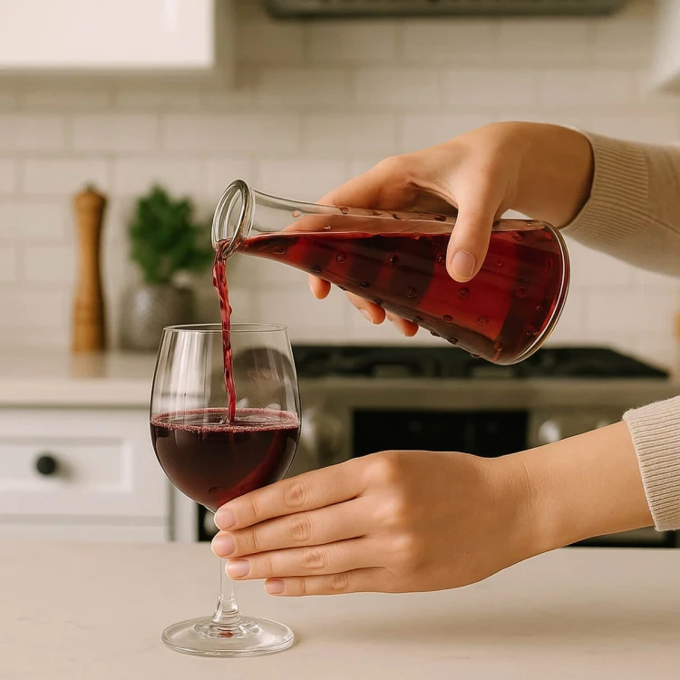 Szklana ozdobna butelka na wino w kropki Ibiza bimberek