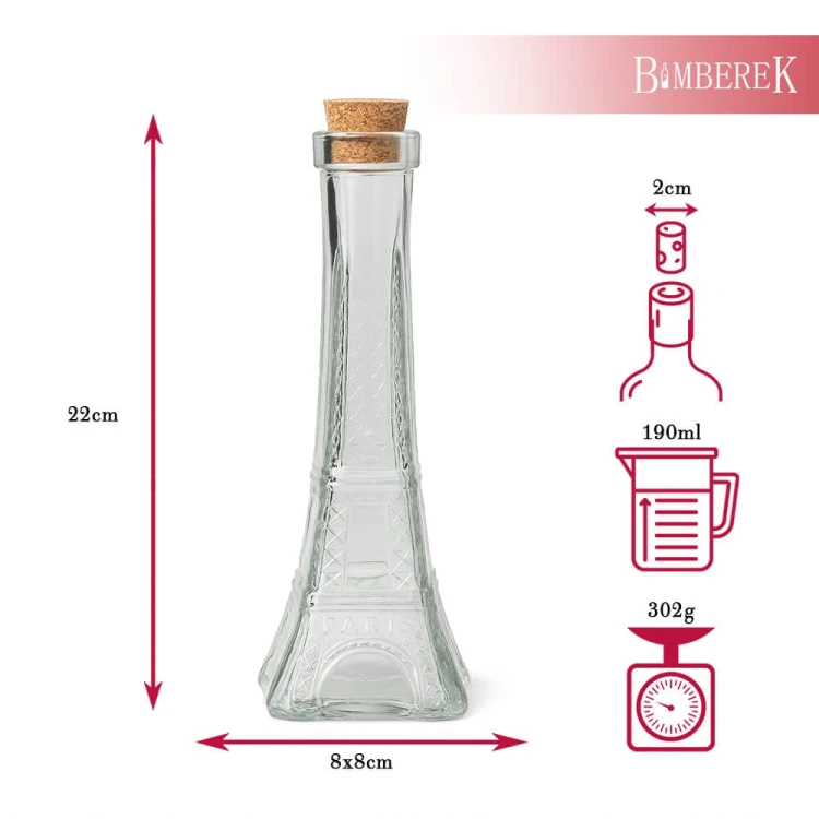 Mala karafka butelka wieza eiffla butelka 190ml bimberek wymiary