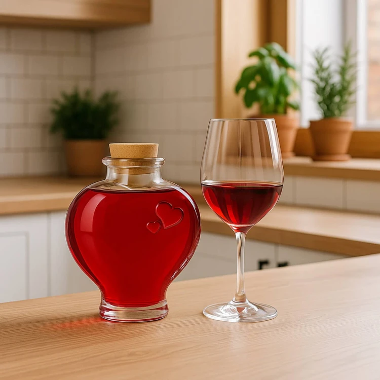 mała butelka szklana w kształcie serca bimberek na wino