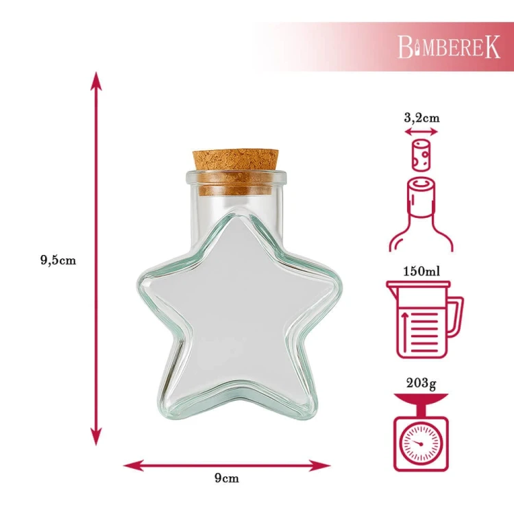 Butelka szklana w ksztalcie gwiazdy 150ml bimberek wymiary