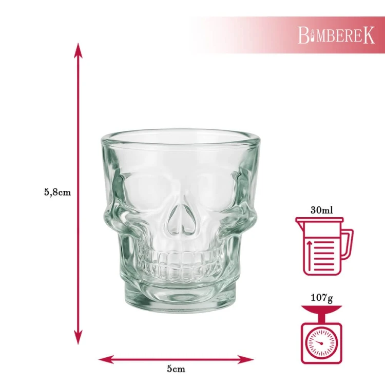 szklamny kieliszek czaszka 30 ml Bimberek wymiary