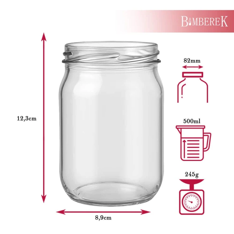 vezbarwny szklany prosty Słoik 500ml bimberek wymiary