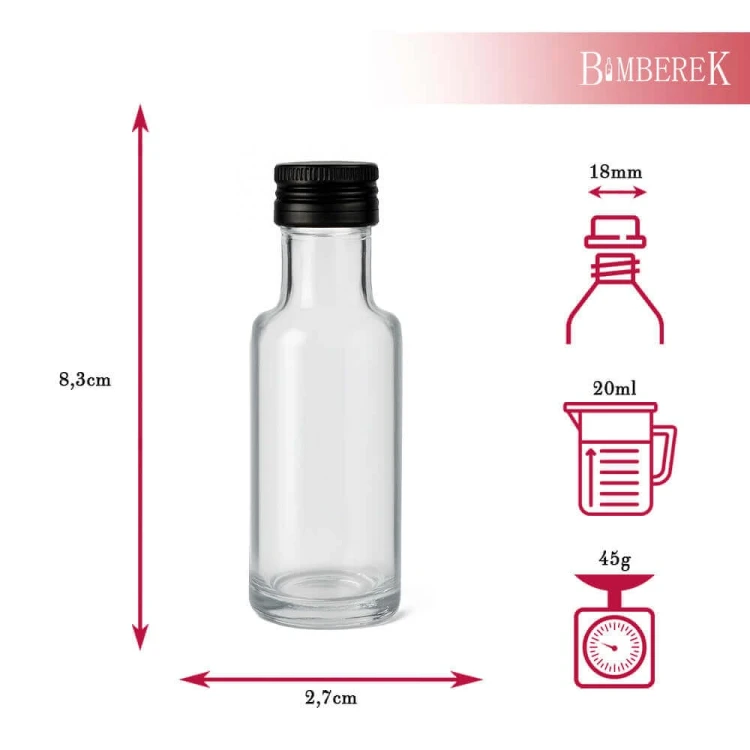 Szklana butelka doruca 20ml bimberek wymiary