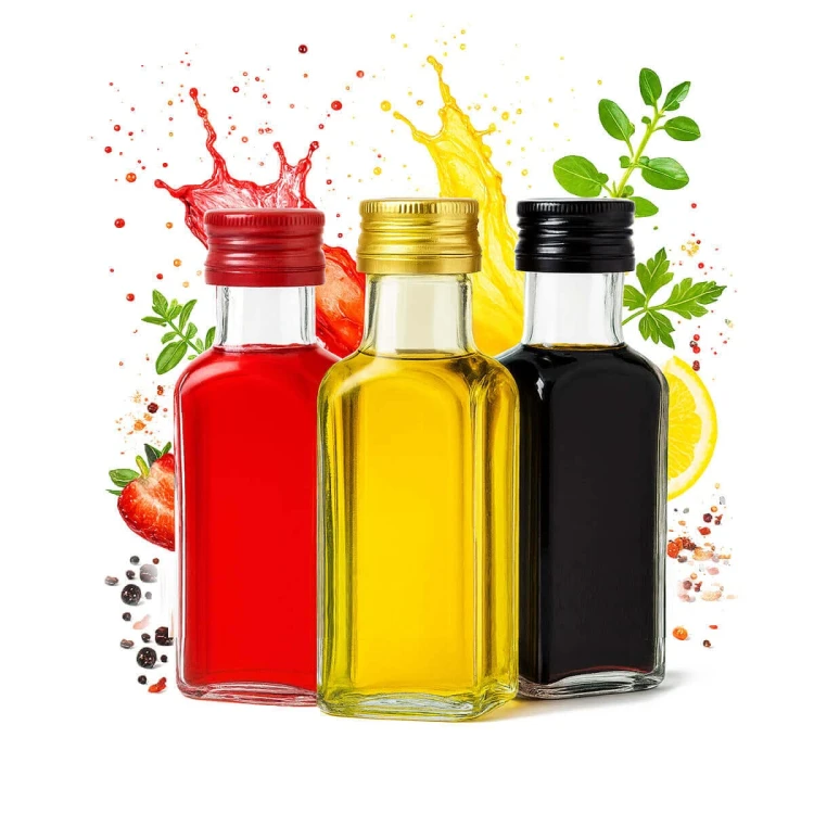Mała, kwadratowa, szklana butelka Quadra 100ml Bimberek komplet