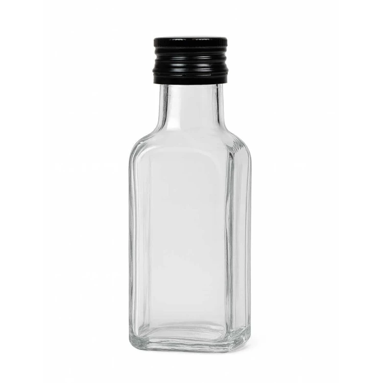Mała, kwadratowa, szklana butelka Quadra 100ml Bimberek