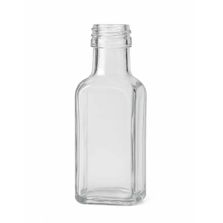 Mała, kwadratowa, szklana butelka Quadra 100ml Bimberek bez zakretki