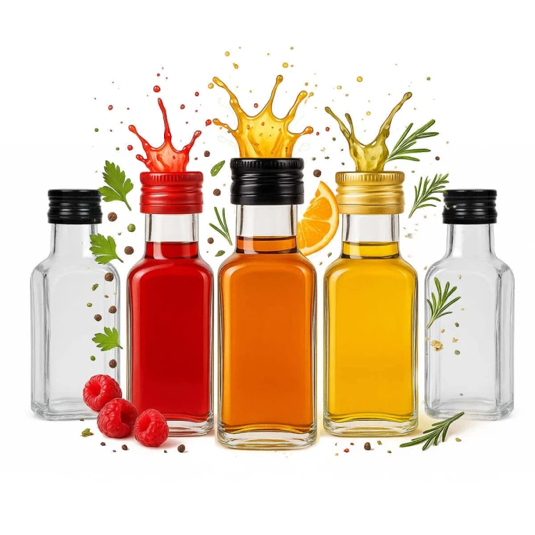 Mała, kwadratowa, szklana butelka Quadra 100ml Bimberek zestaw