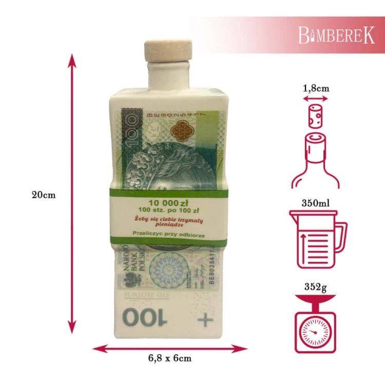 ceramiczna butelka banknot 100zl bimberek wymiary