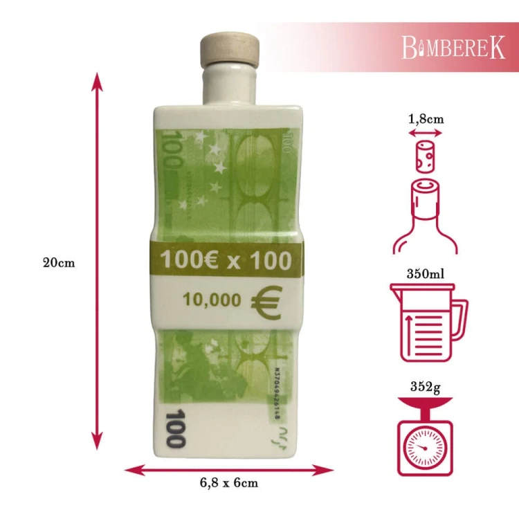 butelka na prezent plik banknotow 100 euro bimberek wymiar