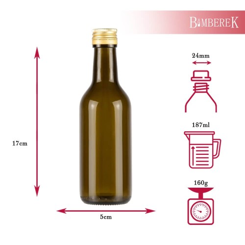 Butelka ciemne szklo 187ml bimberek wymiary