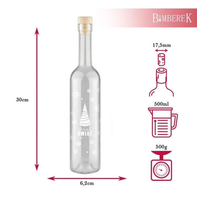 Świąteczna butelka z nadrukiem Futura 500ml Bimberek WYMIARY