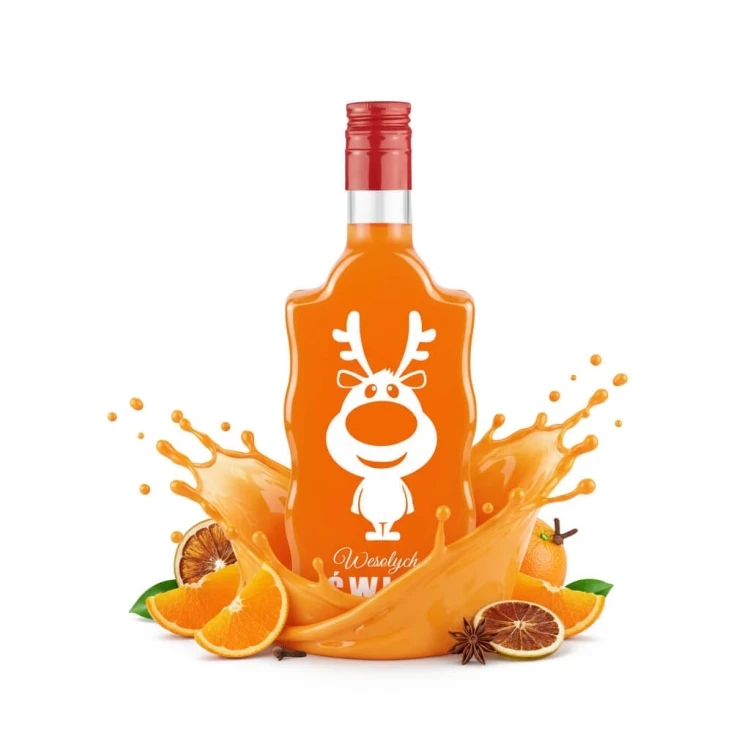 swiateczna butelkaz nadrukiem fala 500ml likier pomaranczowy