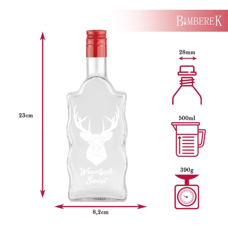 butelka swiateczna z nadrukiem fala 500ml bimberek wymiary