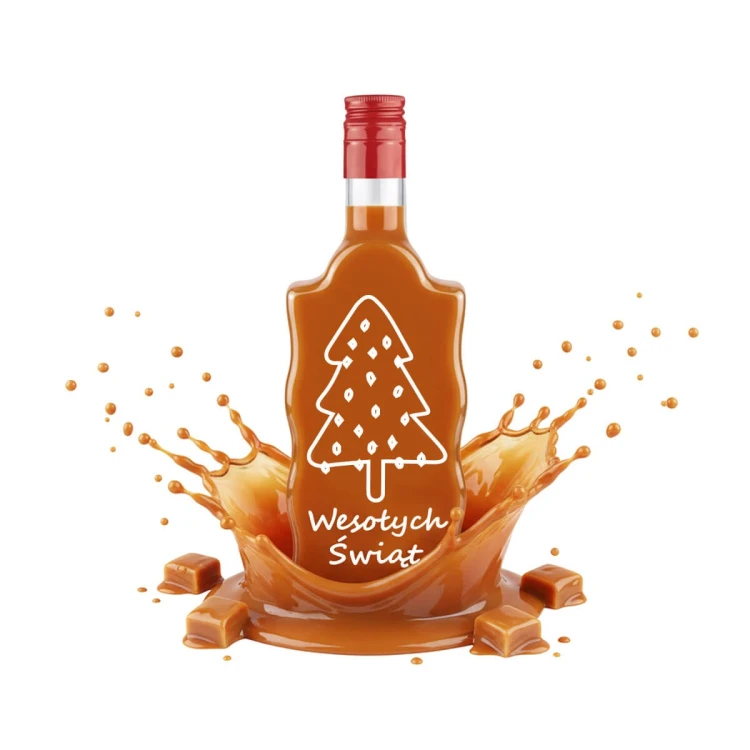swiateczna butelkaz nadrukiem fala 500ml likier karmelowy choinka