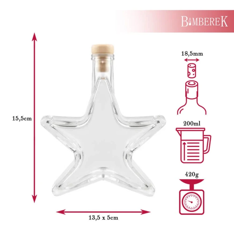 szklana butelka na likier gwiazda 200ml bimberek wymiary
